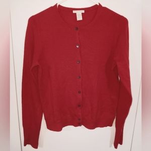 White + Warren Red 100% Cashmere Cardigan Sweater Size Medium